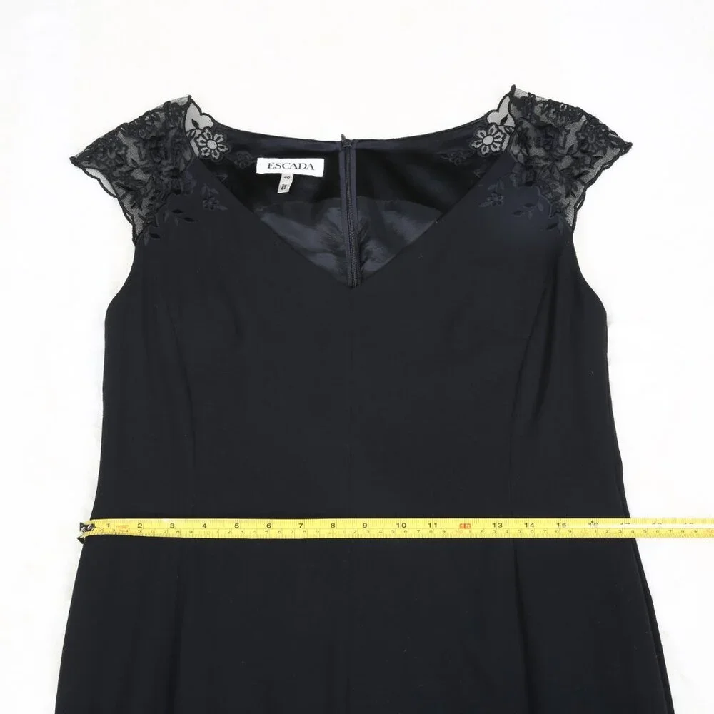 ESCADA Black Wool Blend Sheath Dress with Lace Capped Sleeves